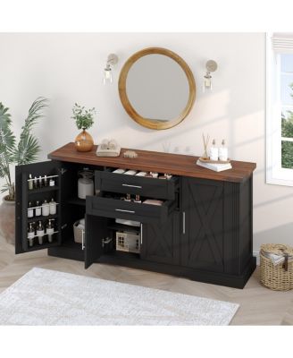 63" Farmhouse Barn Door Storage Cabinet with 2 Drawers & Door Rack