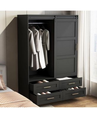 Tall Bedroom Armoire Wardrobe Closet with Drawers and Shelves