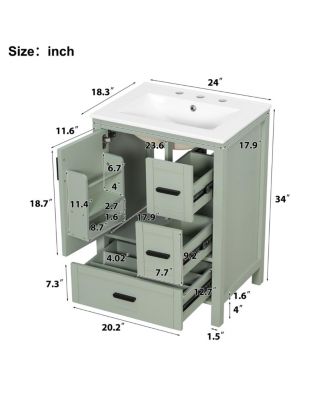 24" Modern Bathroom Vanity with Ceramic Sink, Soft Close Cabinet & Ample Storage for Small Spaces
