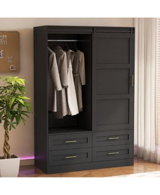 Tall Bedroom Armoire Wardrobe Closet with Drawers and Shelves