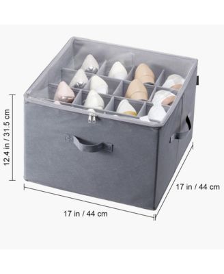 16 Compartments Underbed Shoe Box, Shoe Storage Organizer with Adjustable Dividers, Clear Window and Reinforced Handles for Shoes