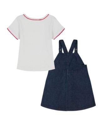 Girls' 2T-6X Short-Sleeve Pointelle T-Shirt and Denim Skirtall, 2-Piece Set