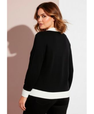 Plus Size Color Block Polo Sweater