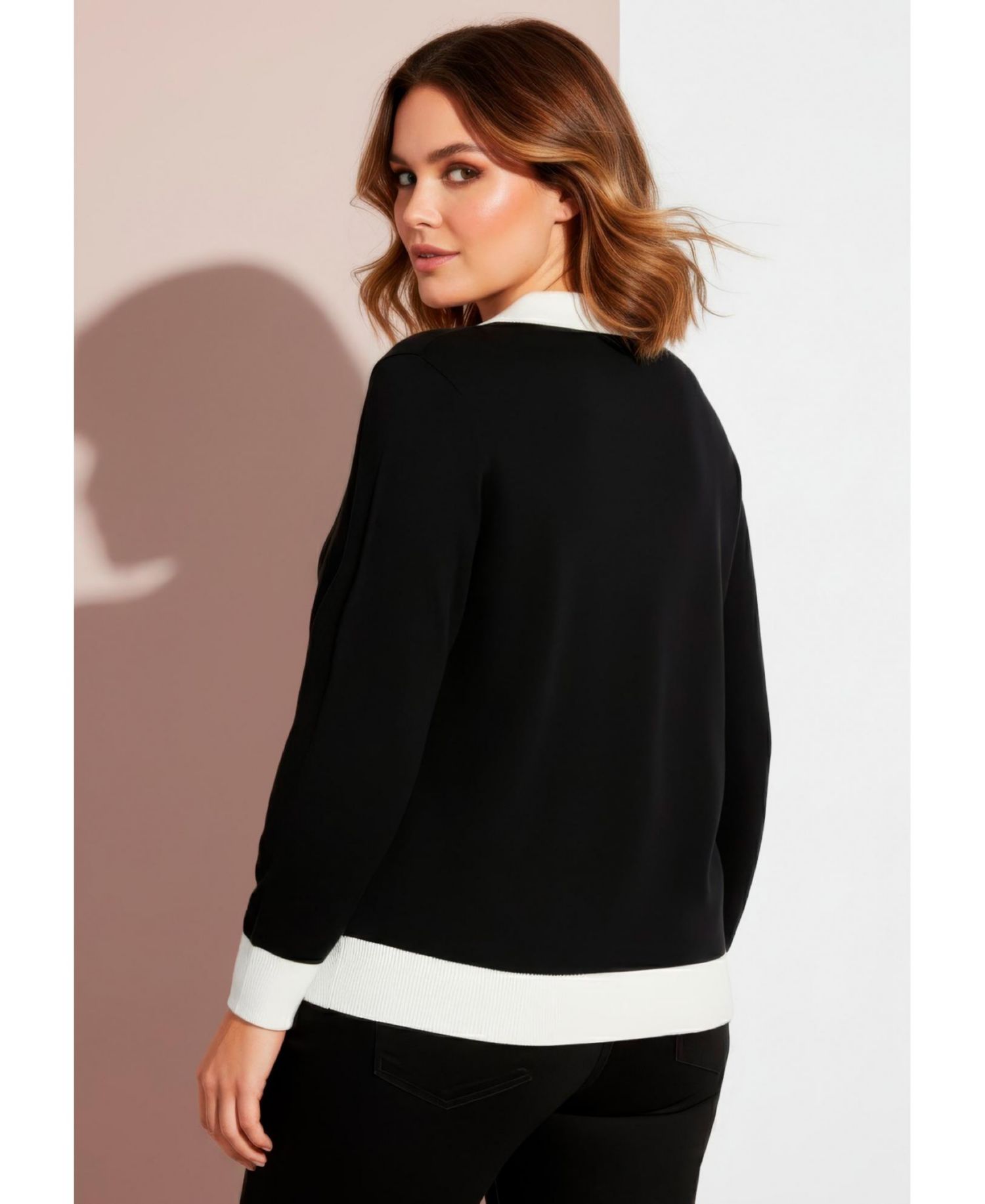 Plus Size Color Block Polo Sweater