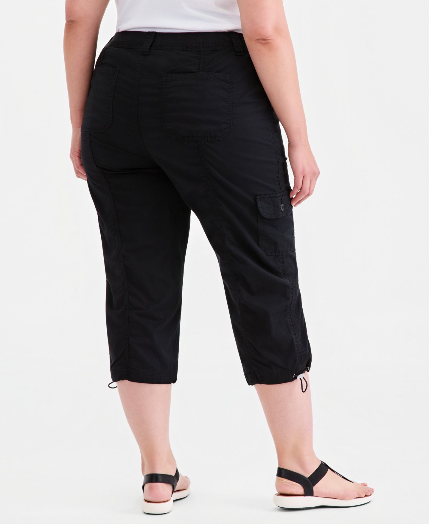 Женские брюки Style & Co Plus Size Mid-Rise Cargo Capri, цвет: Глубокий чёрный — фото 2