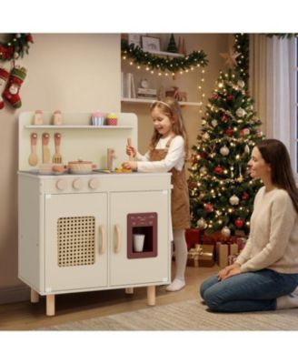 Kids Wooden Toy Kitchen Playset with Working Ice Maker