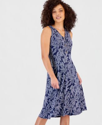 Petite Printed Sleeveless Midi Dress