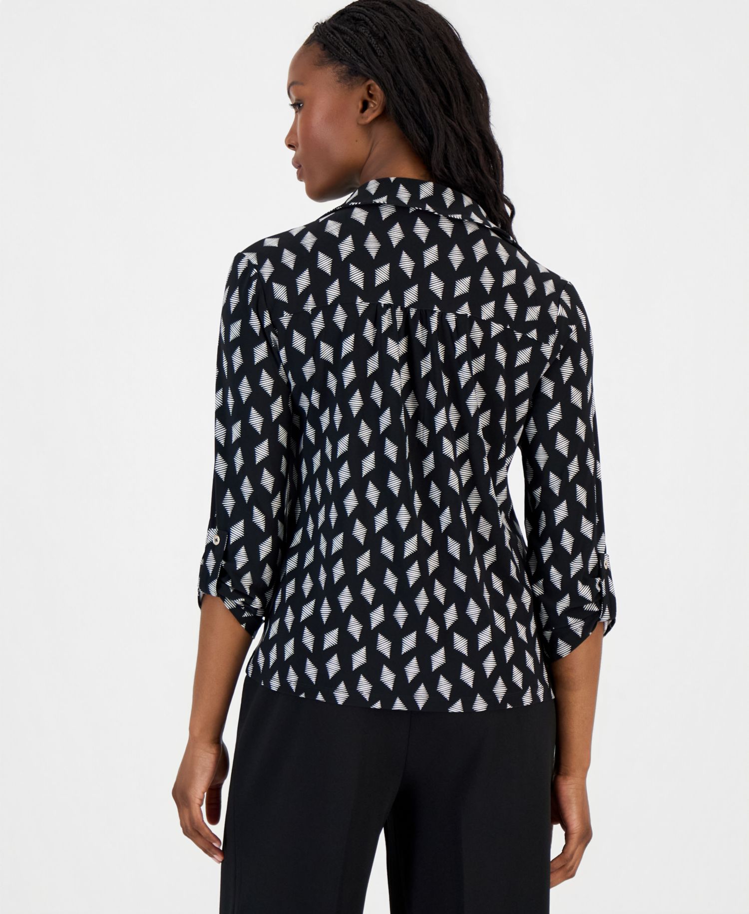 Women's Printed Collared 3/4-Sleeve Top