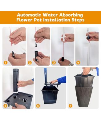 Set of 2 Faux Rattan Tall Planters w/Water Level Monitor