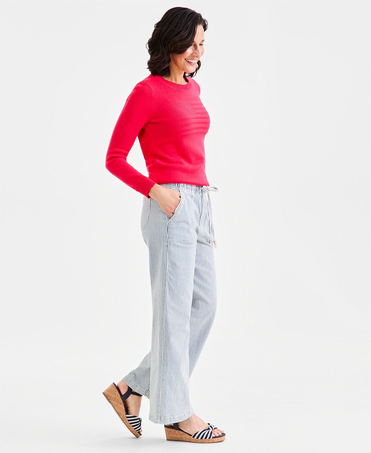 Style & Co Women's Striped High-Rise Pull-On Wide-Leg Jeans, Macy's Exclusive view 2 — MAYCSS fashion products