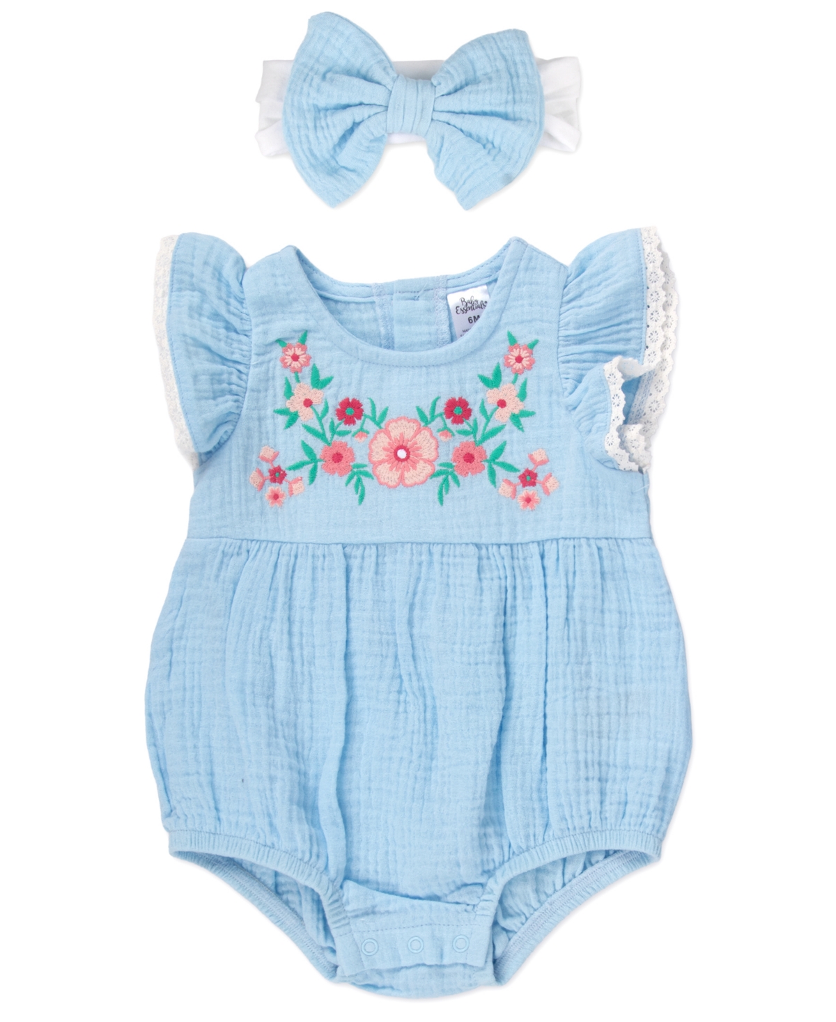 Baby Essentials Girls' Floral Flutter-Sleeve Romper & Headband, 2-Piece Set