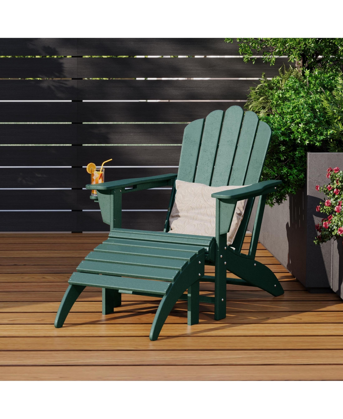WestinTrends 2-Piece Outdoor Patio Hdpe Adirondack Chair With Ottoman and Cup Holder Set