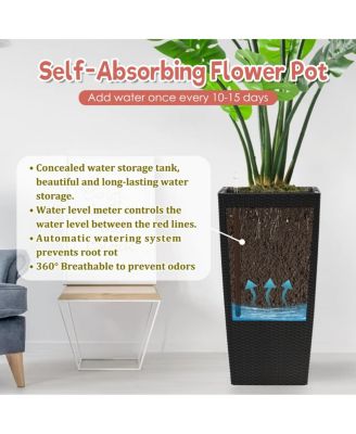 30" Tall Large Self-Watering Planter with Inner Tray & Water Level Monitor, Black