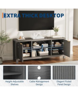 65" Fluted TV Stand - Modern Entertainment Center w/ 2 Storage Cabinets & Open Shelves, Heavy-Duty Console