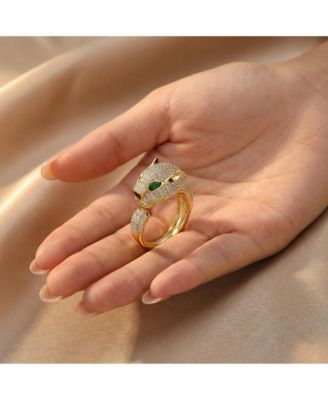 Elegant Panther Head CZ Open Pave Statement Band Ring