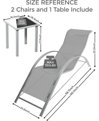 Outdoor Chaise Lounge Chairs Set of 3, Heavy-Duty Sunbathing Loungers for Poolside, Backyard