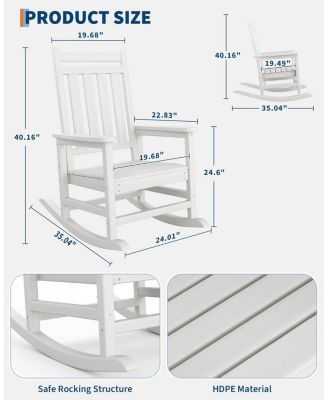 Poly Lumber Rocking Chair Outdoor - HDPE High Back Porch Rocker Chairs for Adults - All Weather Resistant Furniture for Patio