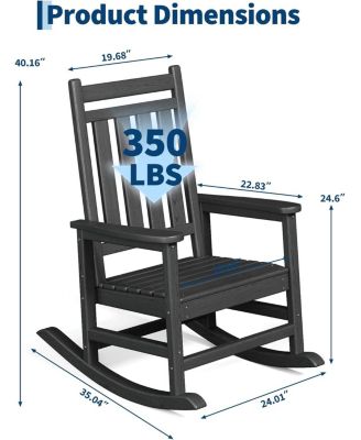 HDPE Rocking Chair Outdoor Set of 6 - Poly High Back Porch Rocker Chairs for Adults - All Weather Resistant Furniture for Patio Front Porch