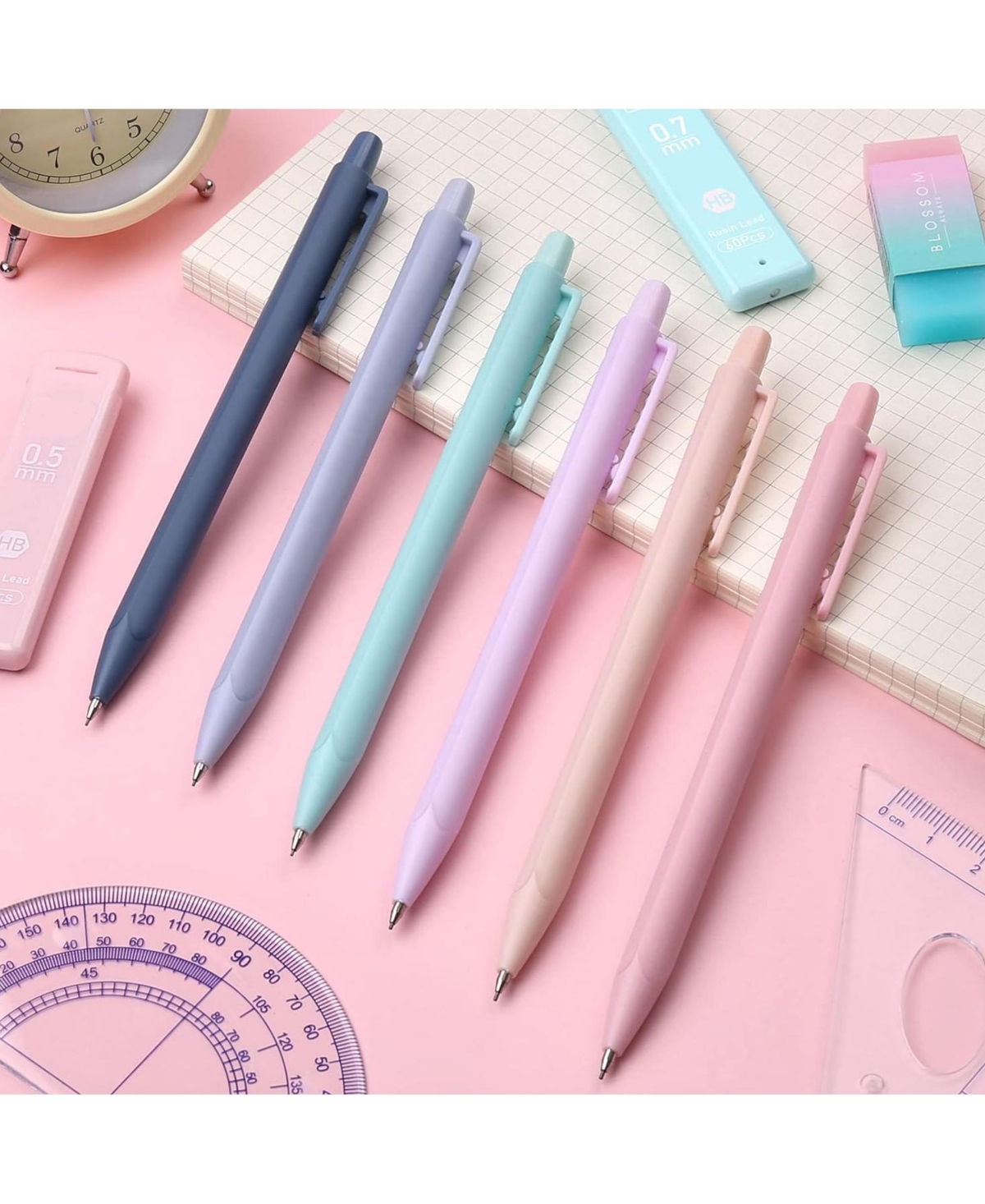 Htutwoo 0.7mm Mechanical Pencil Set, 3PCS Mechanical Pencils with Hb Lead Refills, Pastel Eraser Set and Eraser Refills for Writing