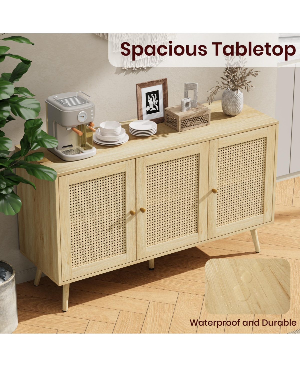 gaomon Rattan Storage Cabinet with 3 Doors