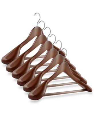 Wide Shoulder Wooden Suit Hangers, Non-Slip Pant Bar and Swivel Hook, Walnut - Set of 6
