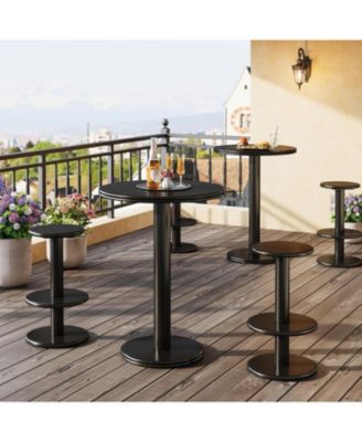 39.4" H Round Bar Table and Chairs Set, Modern Black Bistro Pub Table with 2 Barstools, Wooden Counter Height Cocktail Table