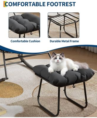 Outdoor Papasan Rocking Chair with Footrest, Oversized Lounge Chair with Ottoman and Sturdy Metal Frame