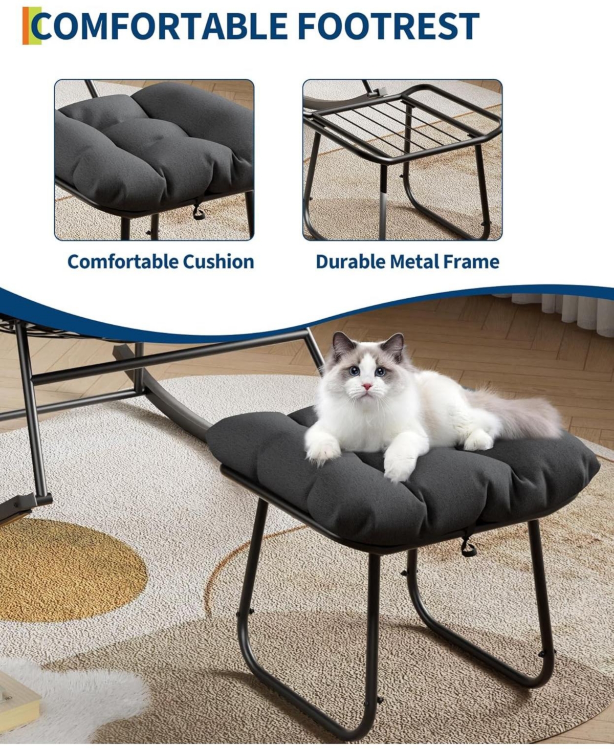 gaomon Outdoor Papasan Rocking Chair with Footrest, Oversized Lounge Chair with Ottoman and Sturdy Metal Frame