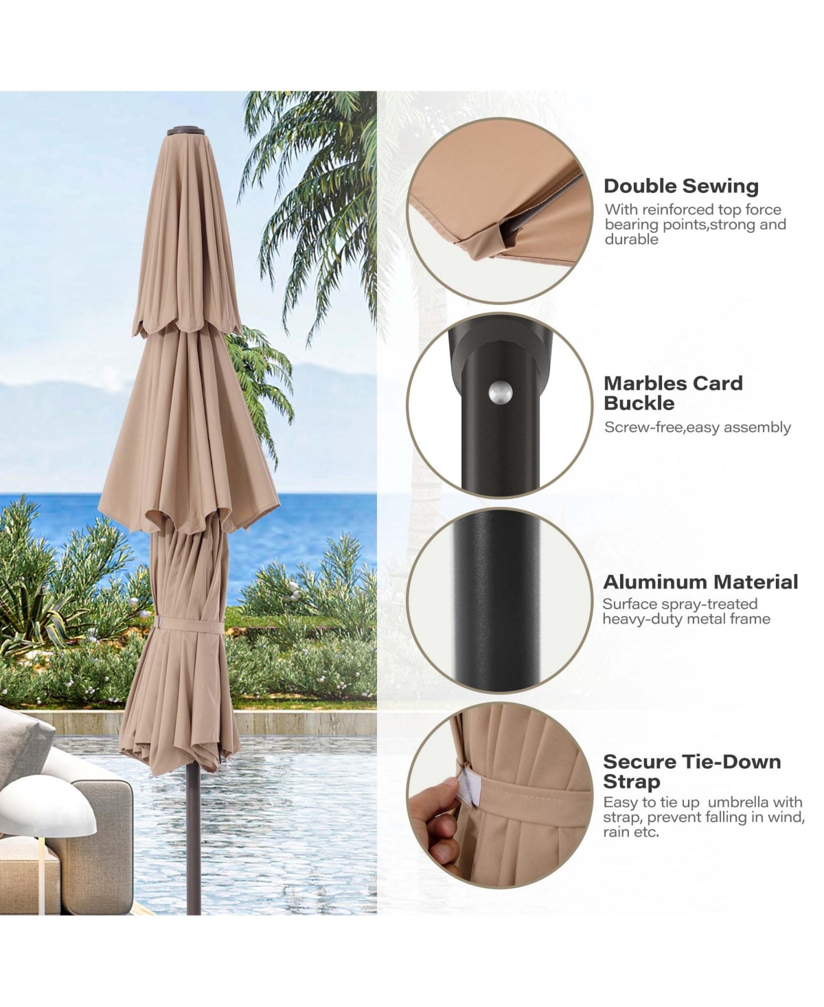 Boyel Living 3M Round 3-Tier Patio Umbrella with Center Pole - Wide Shade & Ventilated Design for Outdoor Lounge