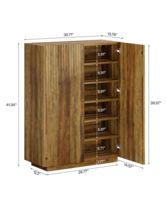 7-Tier Shoe Cabinet with Adjustable Shelves & Fluted Doors,24 Pairs Freestanding Shoe Rack,Farmhouse Wooden Shoe Storage Organizer, Brown