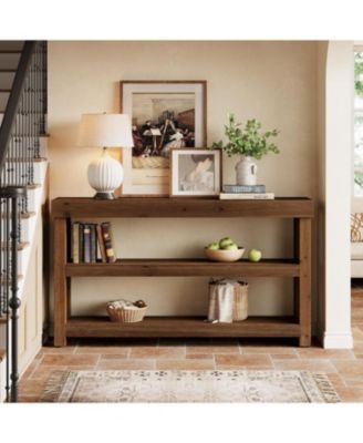 63-Inch Solid Wood Entry Console Table,arrow Sofa Table Behind The Couch, Entryway Furniture with Storage Shelves