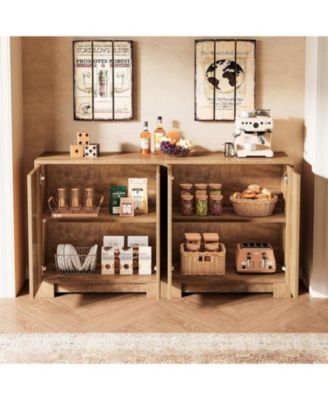 57.5" Modern Vintage Sideboard, Stainless Steel & Wood, Push to Open Storage Cabinet/TV Stand