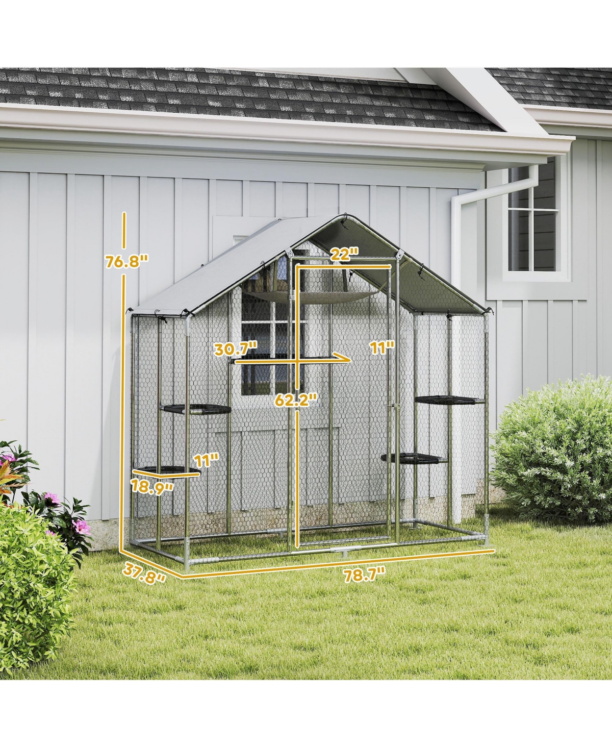 PawHut Walk-in Catio Outdoor Cat Enclosure with Waterproof Cover & Hammock