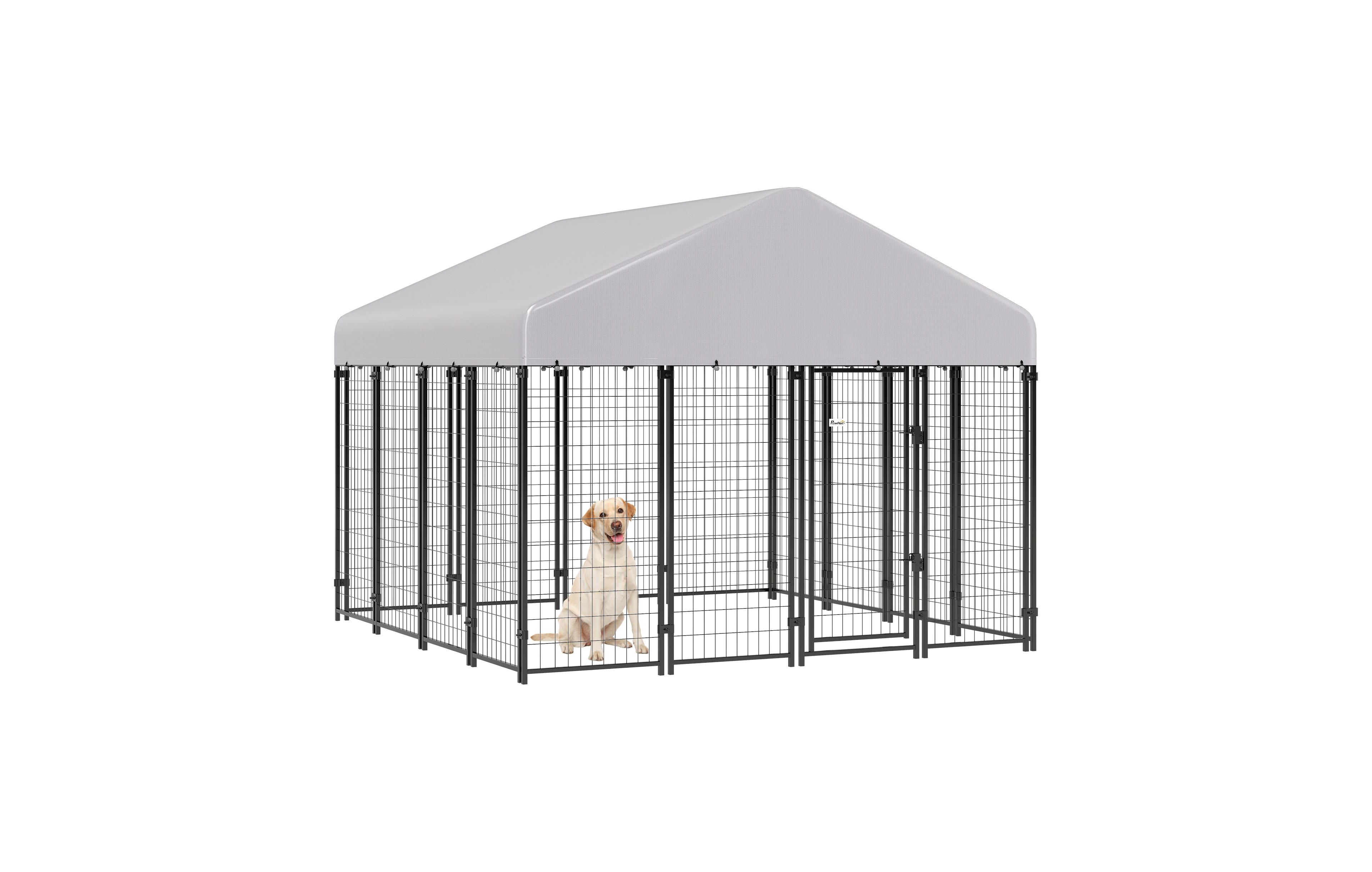 PawHut 6' x 4' x 6' Large Dog Kennel Outdoor Steel Fence with Uv-Resistant Oxford Cloth Roof & Secure Lock