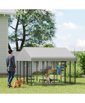 Dog Cage Crate Pet Kennel House Metal Playpen Patio Shelter w/Roof