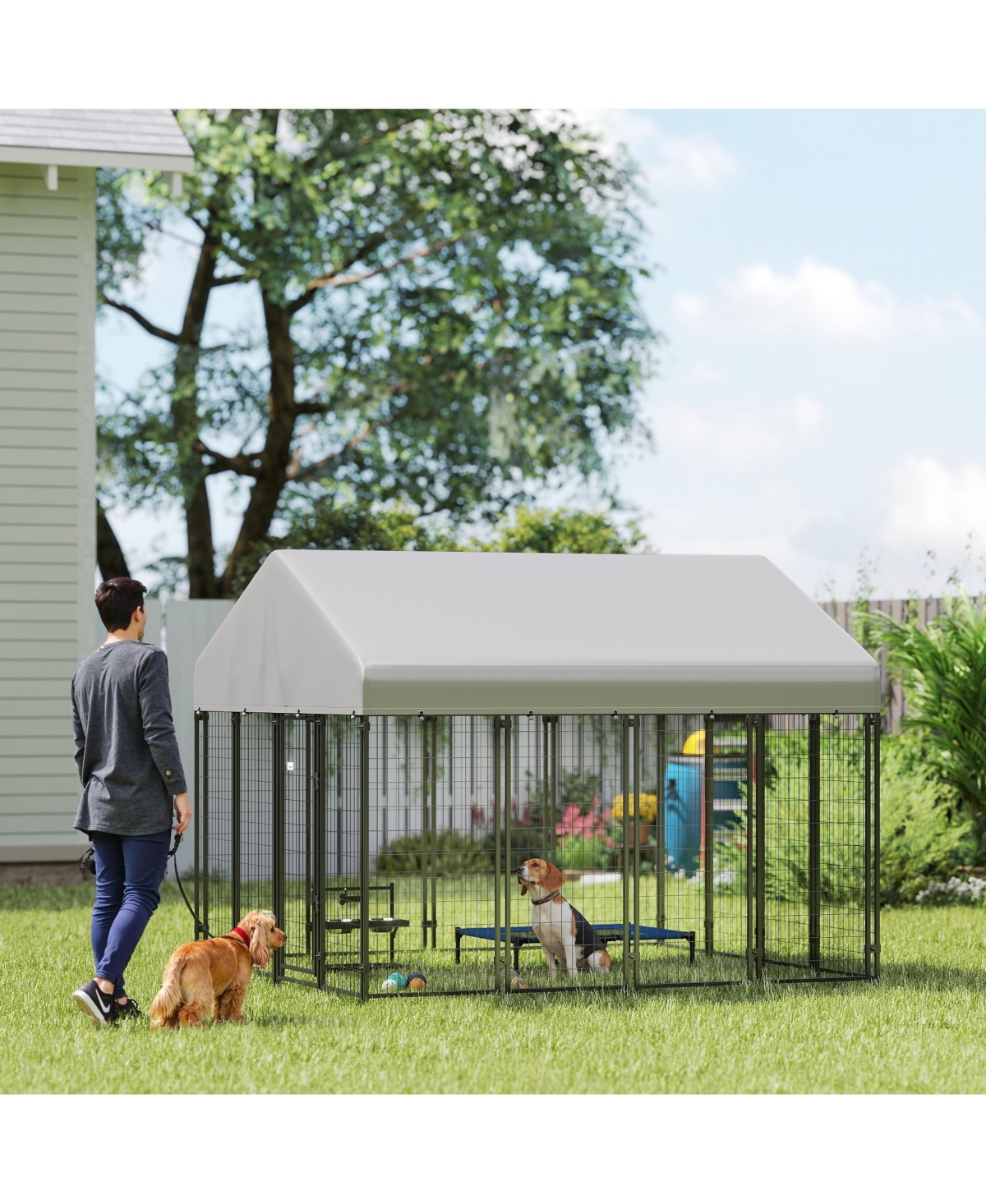 PawHut 6' x 4' x 6' Large Dog Kennel Outdoor Steel Fence with Uv-Resistant Oxford Cloth Roof & Secure Lock