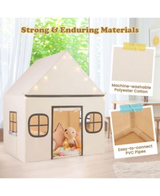 Kids Large Playhouse Tent with Star Lights, Door Curtain, and Windows, Indoor