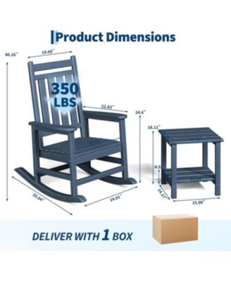 HDPE Rocking Chair Outdoor Set of 2 with Side Table - Poly High Back Porch Rocker Chairs for Adults