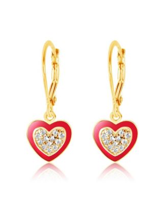 Girls Heart Earrings with Sterling Silver Lever Backs, 18K Gold Plated