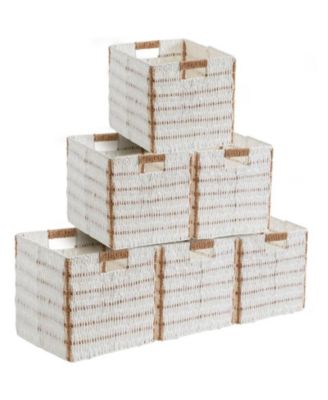 6 Pack Paper Wicker Storage Cube Bin Shelf Basket