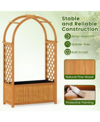 Outdoor Wooden Garden Bed with Lattice Trellis and Arch