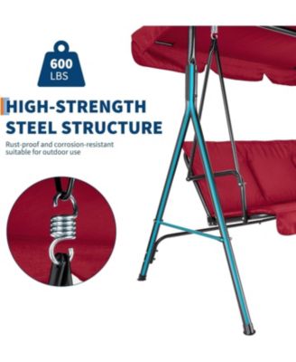 3-Seat Patio Swing Chair with Adjustable Canopy and Thick Waterproof Cushions, Outdoor Steel Frame Porch Swing for Garden