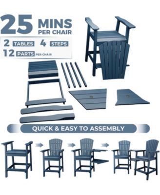 Outdoor Poly Adirondack Barstools With Connecting Tray, Patio High Adirondack Chairs for Deck, Backyard, Balcony