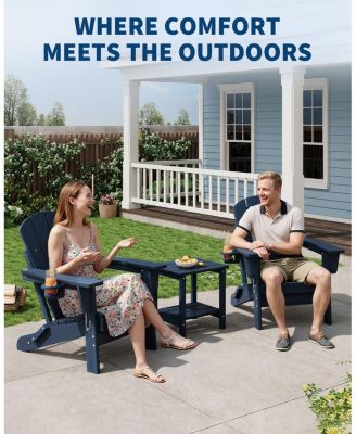 Folding Adirondack Chair Set of 6, HDPE Outdoor Patio Chair with Cup Holder, All Weather Resistent Wooden Textured for patios, Decks, Gardens