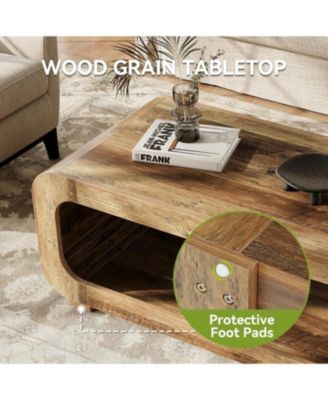 2-Tier Wooden Rectangular offee Table for Living Room,47-Inch Farmhouse Accent Center Table with Open Storage, Low Cocktail Tea Table