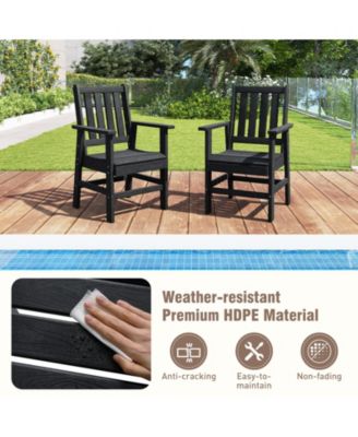 Patio Dining Chairs Set of 2 w/Wide Armrests Curved Seat Wood Grain for Backyard