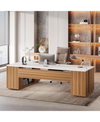 85.8-Inch L-Shaped Executive Desk, Extra Large Modern Office Desk with File Drawers