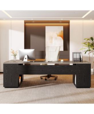 85.8-Inch L-Shaped Executive Desk, Extra Large Modern Office Desk with File Drawers