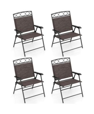 4 Pack Patio Folding Chairs Outdoor Dining Chairs w/ Backrests & Armrests