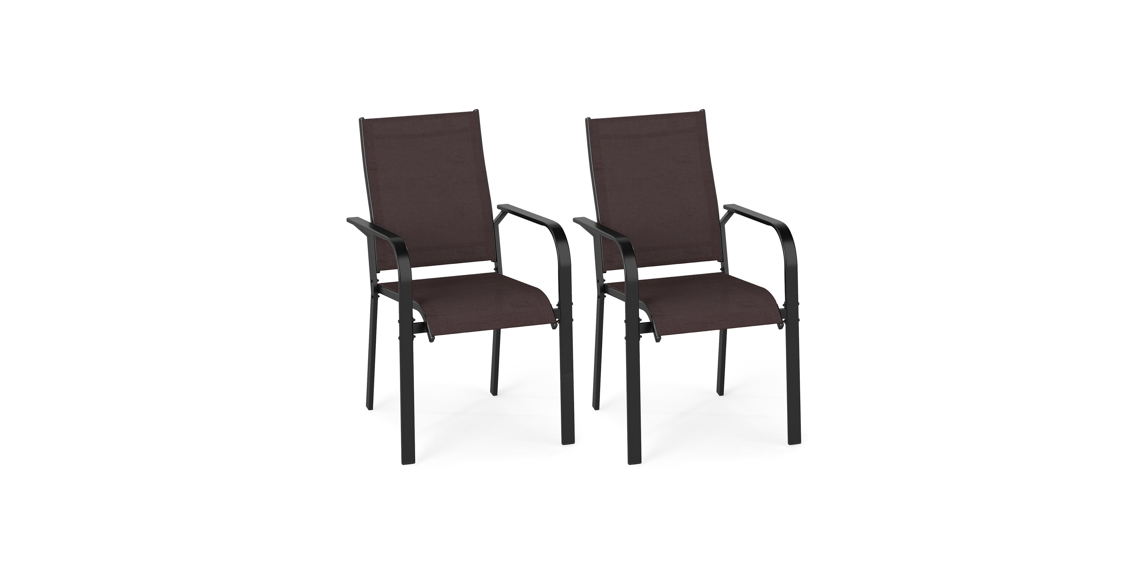 Gymax Patio Dining Chairs Set of 2 Stackable Outdoor Armchairs w/Metal FrameBackrest